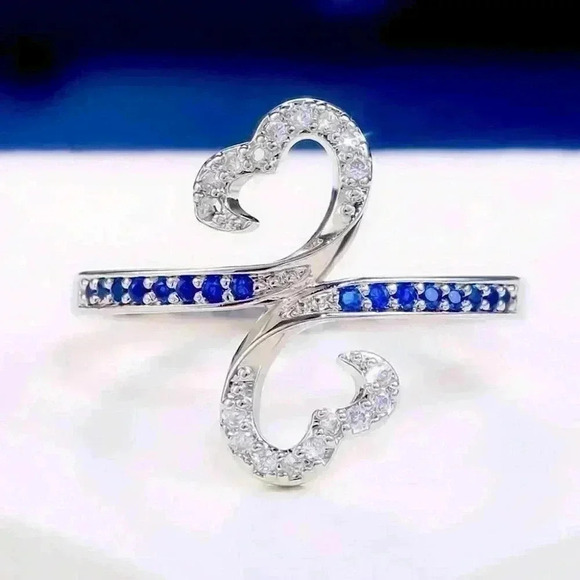 New 925 Silver Diamond Blue Sapphire Infinity Heart Ring - Picture 3 of 5